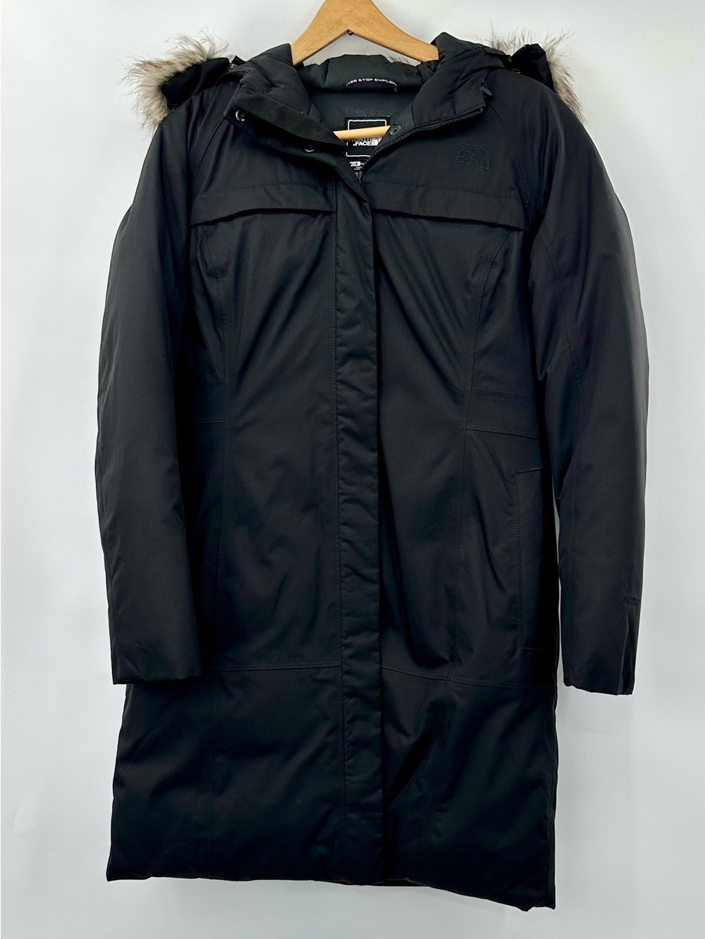 The NorthFace Goose Down Black Puffer Knee Length Jacket size L
